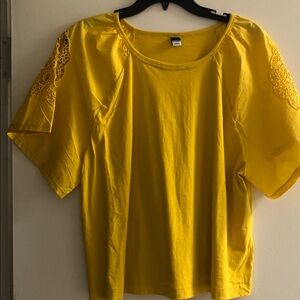 Old Navy Bright Yellow Blouse with Lace Accents